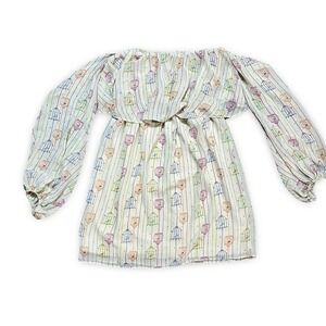 Judith‎ March Birdcage Print Off Shoulder Long Sleeve Mini Dress M